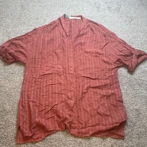 Stillwater Shirt womens Small mauve Button Up Short Sleeve Textured Pocket flowy